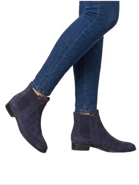 TOD'S Perforated Zigzag Laser Cut Blue Suede Chelsea Boots